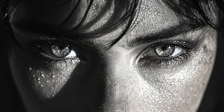 Fototapeta A close-up shot of a woman's eyes, in black and white