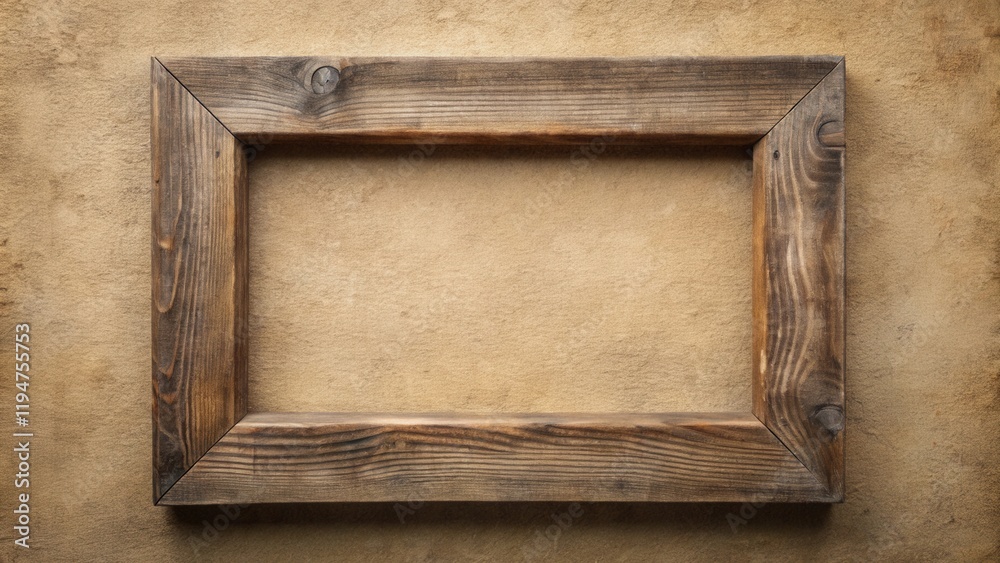 Poster rustic wooden frame on textured beige background, perfect for design elements or mockups