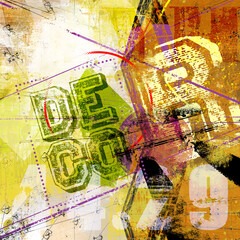 Modern conceptual composition with grunge typographical elements and distressed forms