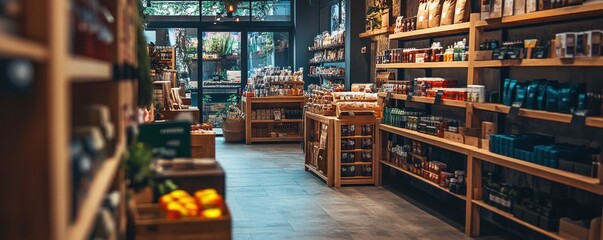 Fototapeta premium A well-stocked boutique shop with carefully arranged products and an inviting atmosphere, 4k photo.