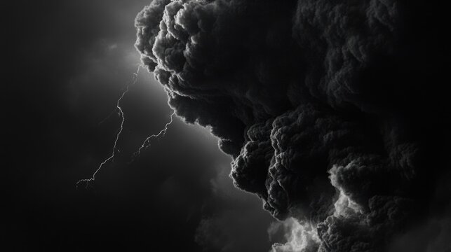 A dramatic black and white photo of clouds during a lightning storm - Powered by Adobe