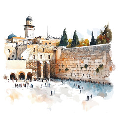 A watercolor of the Western Wall, isolated on a white background. The Western Wall vector.
