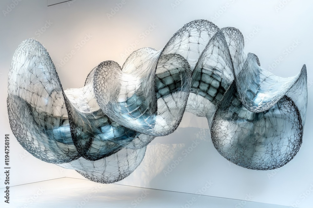 Fototapete this intricate sculpture showcases a wire mesh with fluid, wave-like forms, creating a dynamic and a