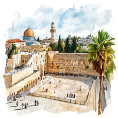 A watercolor of the Western Wall, isolated on a white background. The Western Wall vector.
