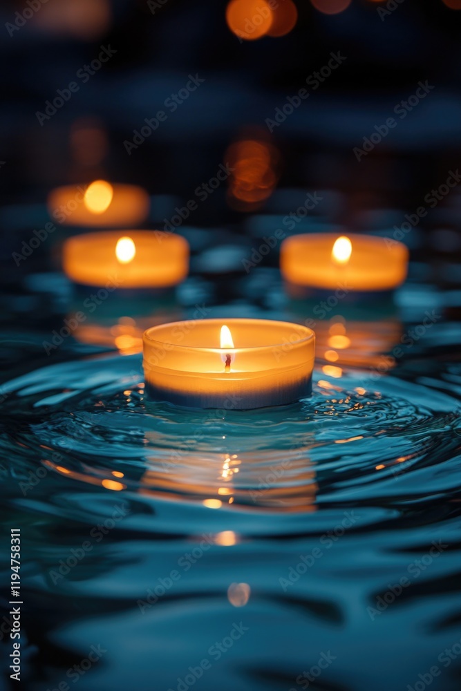 Aufkleber a serene scene with lit candles floating on the surface of a calm body of water, perfect for peacefu