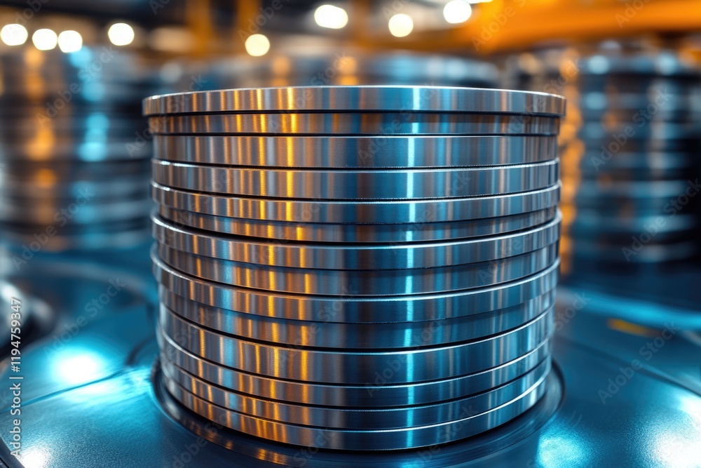 Poster Stack of metal plates on a table, ready for use or display
