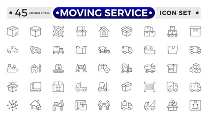 Moving Service outline icon. Set of Delivery and logistics web icons in line style. Courier, shipping, express delivery, tracking order, support, business. Editable stroke outline icon.