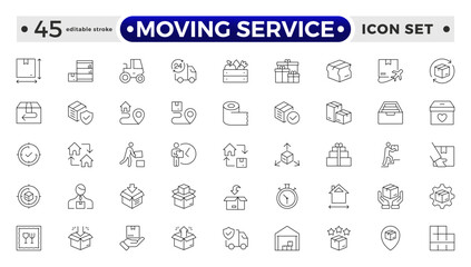 Moving Service outline icon. Set of Delivery and logistics web icons in line style. Courier, shipping, express delivery, tracking order, support, business. Editable stroke outline icon.
