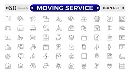 Moving Service outline icon. Set of Delivery and logistics web icons in line style. Courier, shipping, express delivery, tracking order, support, business. Editable stroke outline icon.
