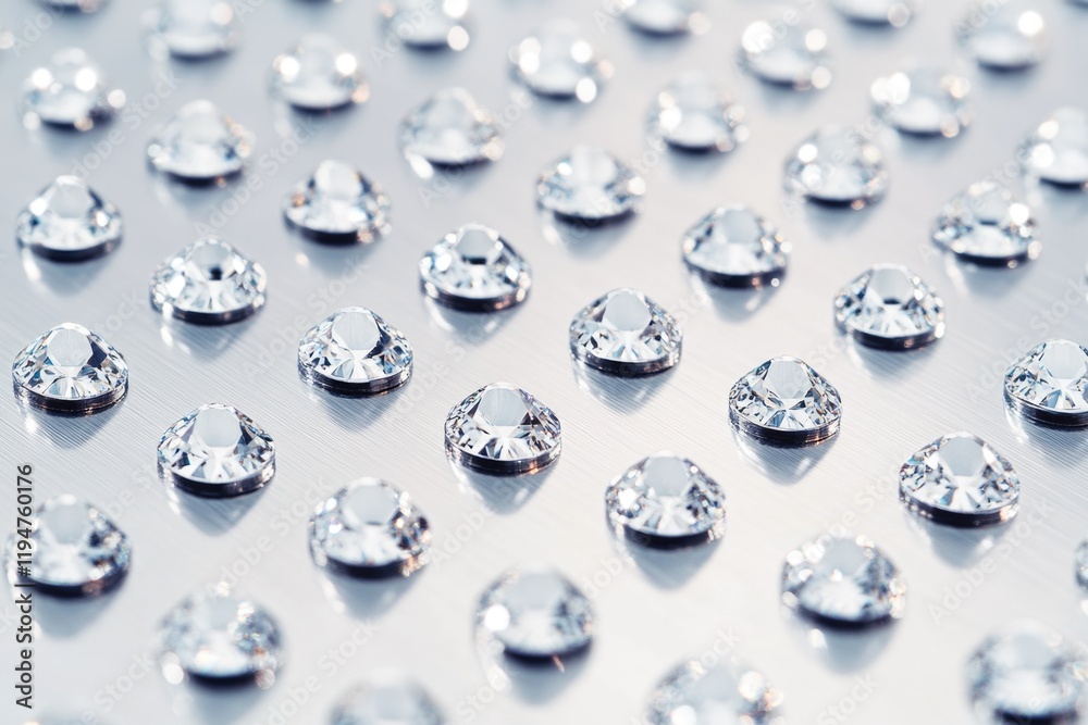 Poster A collection of shiny diamonds scattered across a table