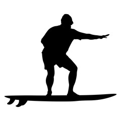Male Surfer Silhouette. Isolated on White Background. Vector Illustration