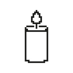Pixelated Candle Icon. Light and Warmth Symbol with Flame in Pixel Art Style. Light, Flame, and Peaceful Glow. Isolated Vector Illustration