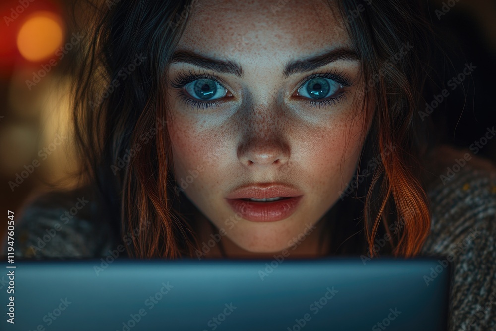 Poster Close-up of a person examining a laptop display with attention