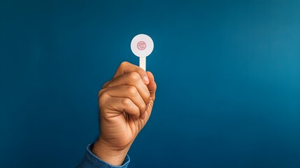 A hand with a voting sticker prominently displayed, symbolizing pride in voting and active participation in the democratic process 