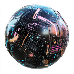 Cyber punk soccer ball isolated with white background 