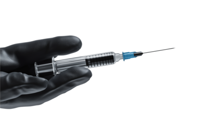 Inject hand glove injection syringe isolated on a white background