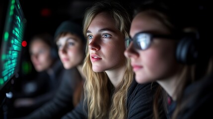 Focused young women watching a computer screen.