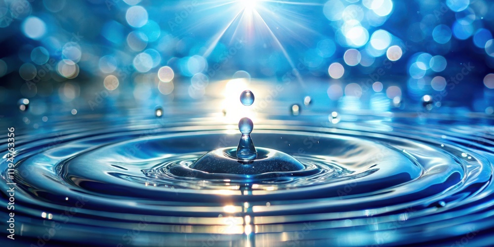 Poster Liquid Serenity  Water Droplet Impacting Still Surface with Bokeh Background