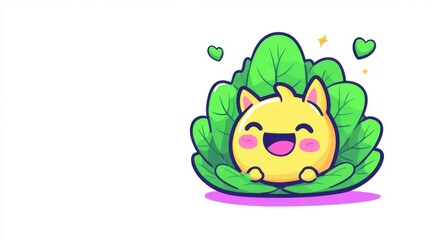 Cheerful cartoon cat hidden in leafy greens digital illustration playful environment vibrant viewpoint whimsical concept