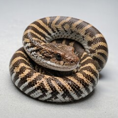 Obraz premium A pygmy rattlesnake coiled on a white background.