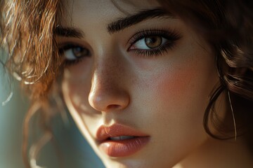 Close-up portrait of a woman with brown hair