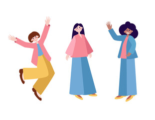 Joyful women celebrating together with cheerful expressions in a colorful illustration depicting friendship. Vector.