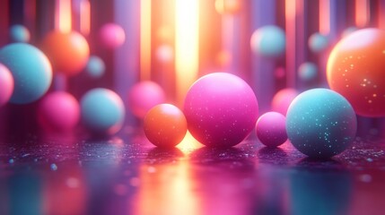 Vibrant 3D Abstract Shapes in Neon Hues. Generative AI