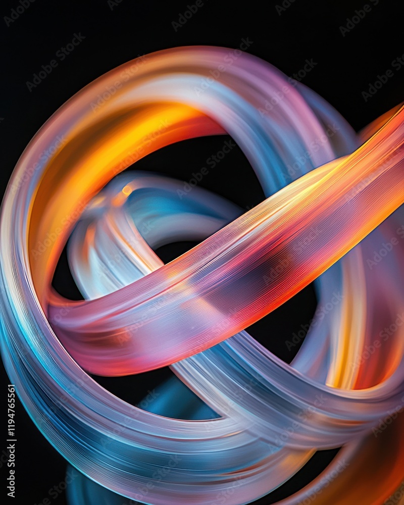 Poster dynamic overlapping arcs of colorful light abstract art dark background digital composition close-up
