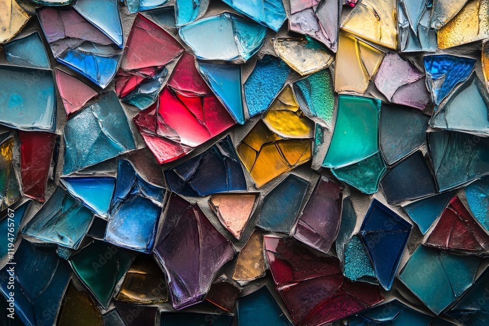 Aufkleber A multicolored mosaic, this image features an intricate array of deep hues and varying textures, offering visual depth and artistic intrigue, perfect for modern design.
