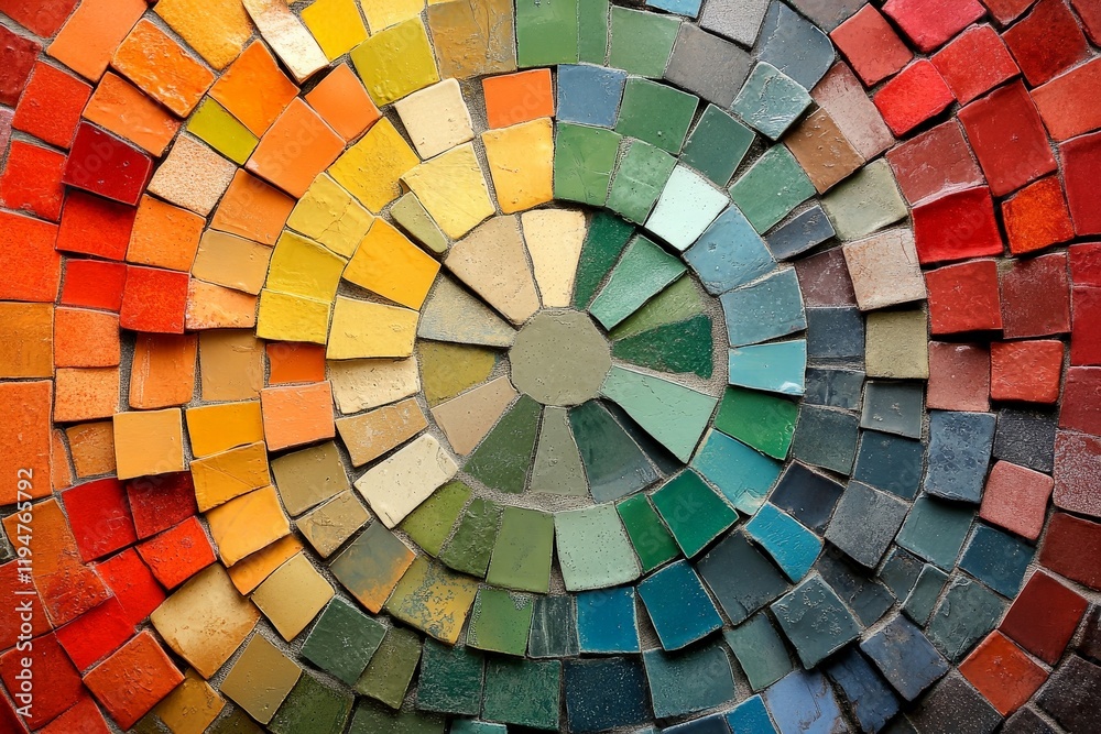 Aufkleber A vibrant circular mosaic with a spectrum of colors forming a radial pattern. This artwork showcases diverse shades from warm to cool, creating a harmonious visual effect.