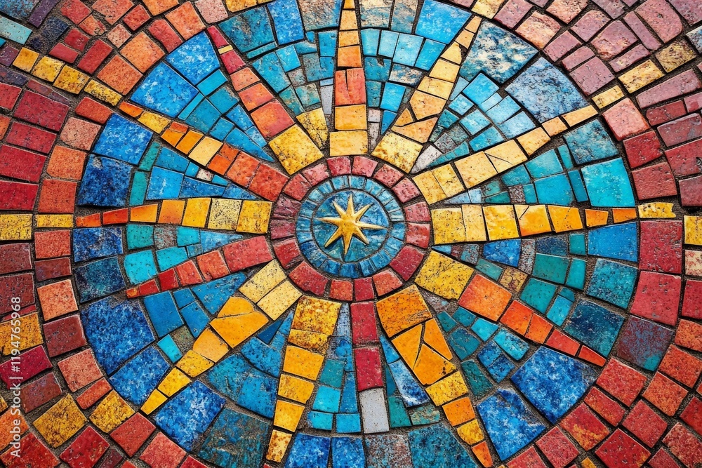 Aufkleber this image showcases a circular mosaic design featuring a detailed star pattern, crafted with vibran