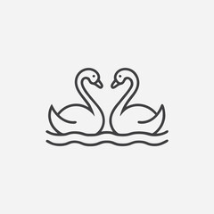 Obraz premium Two swans on the lake. Swans in a pond water plants vector icon isolated on white background