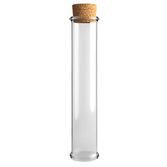 A glass test tube with a cork stopper, isolated on transparent background.