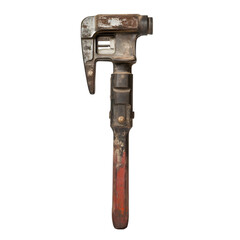 A heavy-duty jackhammer with a sturdy handle, placed upright, isolated on white background.