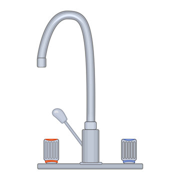 Faucet isolated on white background. Water faucet or mixer tap.Metal crane for plumbing.Plumbing and water supply.Steel chrome plated water supply faucet for bathroom, kitchen sink.Vector illustration