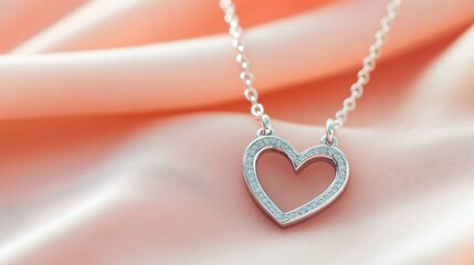 A heart necklace with two intertwined hearts resting on a peach-colored background