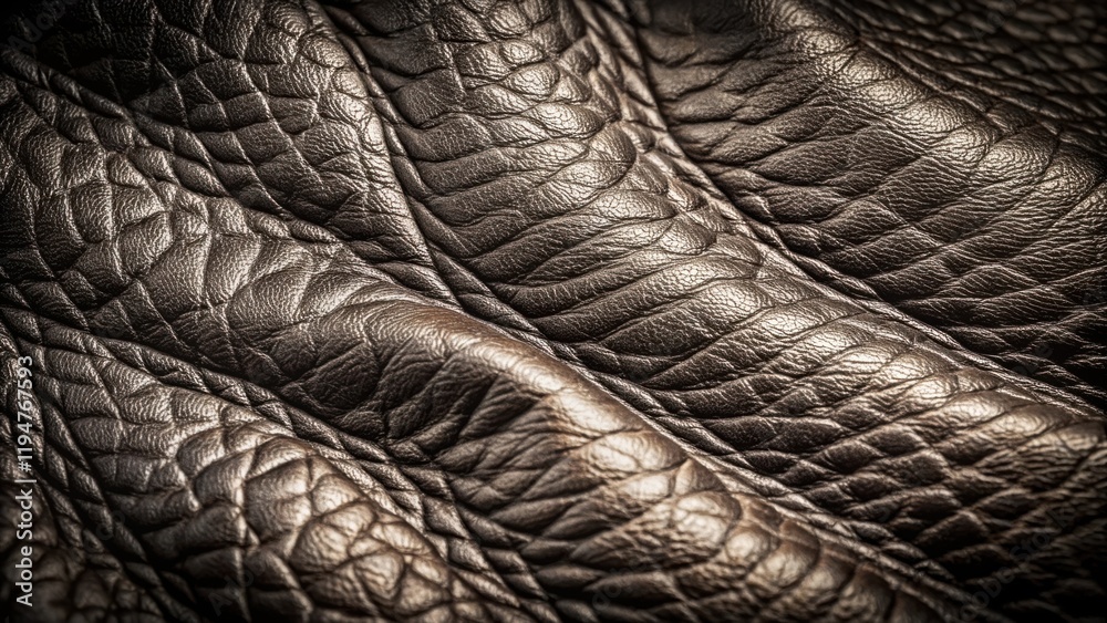 Poster Close-up view of textured dark brown leather with subtle folds and wrinkles