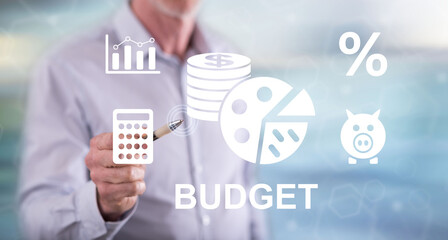Man touching a budget concept
