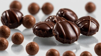 Fototapeta premium Isolated Chocolate Candy Drops on a Transparent Background, PNG, Cut Out. Confectionery, Sweets, and Food Promotion Idea