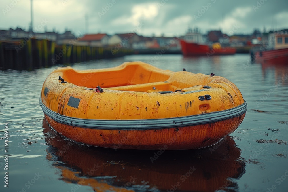 Poster an inflatable raft floats on the surface of the water, perfect for use in advertising or stock photo