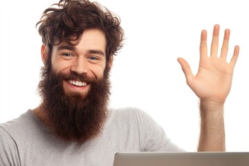 A person with a distinctive long beard gestures with their hand