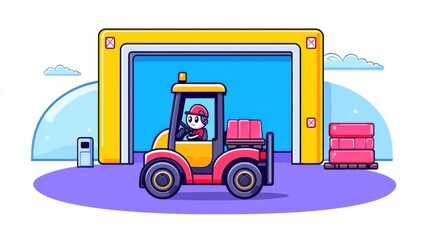 Naklejka premium Forklift operation in warehouse animated illustration logistics environment digital art style