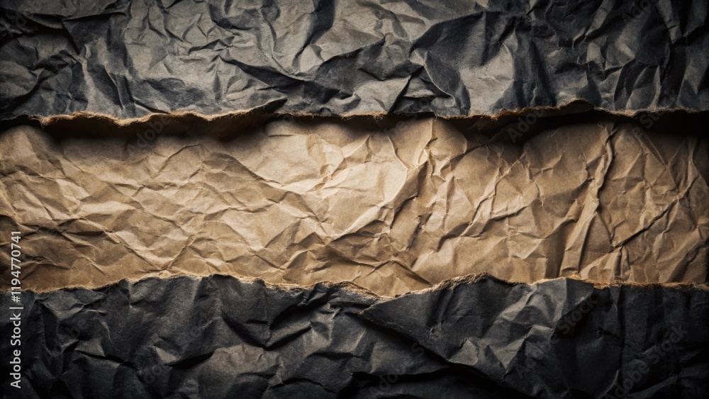 Poster textured crinkled paper background with brown and black tones ideal for design projects