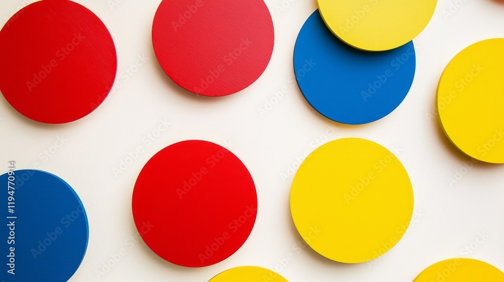 Poster bold circles in red, blue, and yellow create a playful arrangement, overlapping joyfully against a l