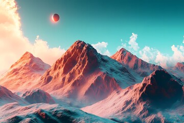 Alien Planet's Red Mountains & Sky