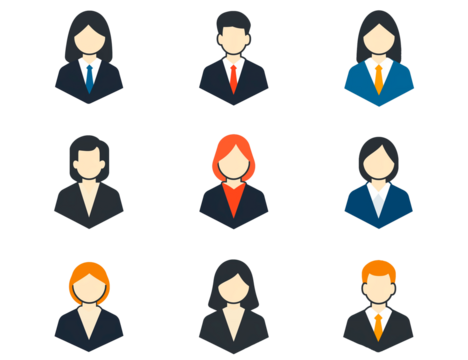 Pack de símbolos de personas de negocios sobre fondo transparente