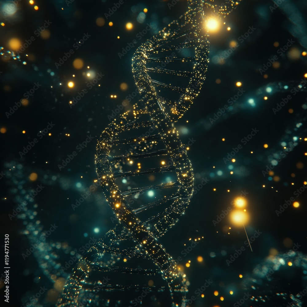 Leinwandbilder glowing dna double helix showcasing molecular connections in a dark background with luminous particl
