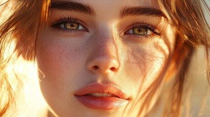 Golden Hour Portrait Freckled Woman Stunning Beauty