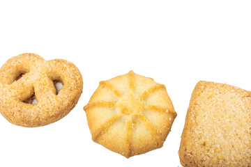 Danish shortbread cookies close-up, macro of cookies, pastries, cookies on a white background, isolate, catalog photo of food