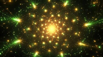 Obraz premium Abstract Green And Gold Light Burst Fractal Design